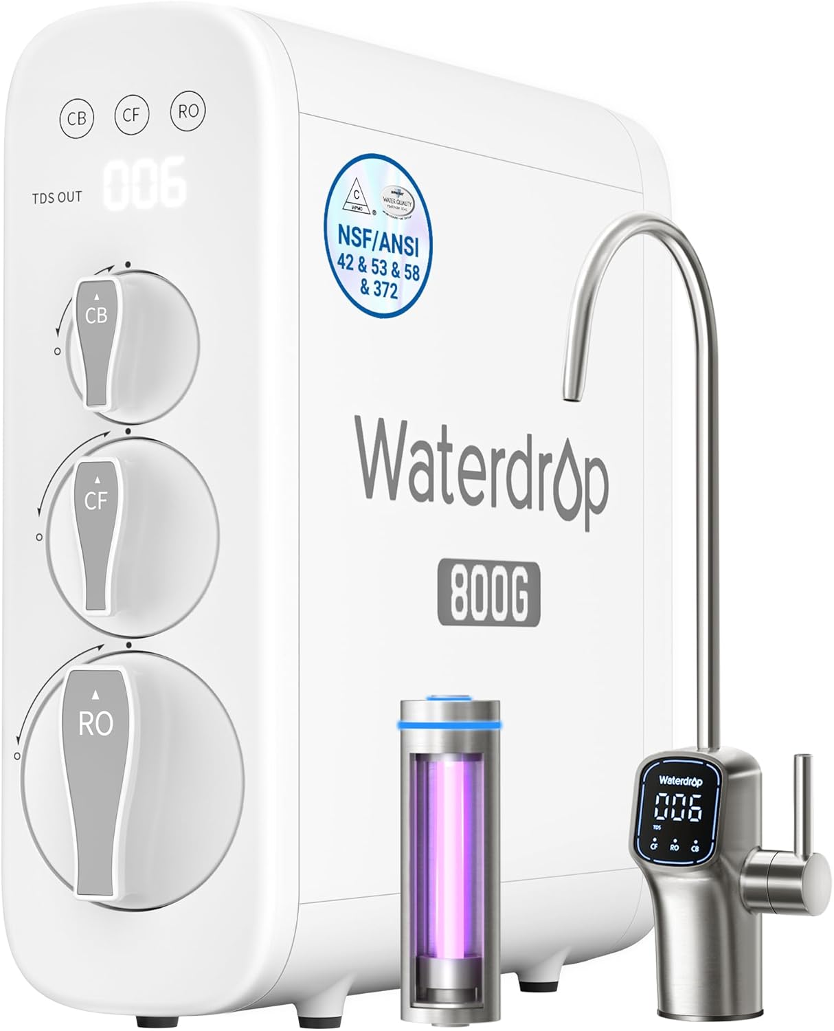 Waterdrop 800G reverse osmosis water system and faucet
